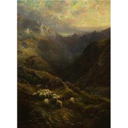 robert watson,SHEPHERD AND FLOCK IN A HIGHLAND LANDSCAPE....
