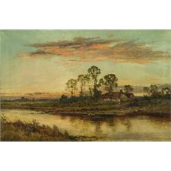 daniel sherrin,RIVER LANDSCAPE WITH FIGURES NEAR COTTAGE ON SHORE....