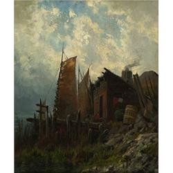 charles philipp weber,LOWTIDE AT THE WHARF....