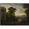 Image 1 : follower of andrea locatelli,FIGURES WITH LIVESTOCK NEAR RUINS IN A RIVER LANDSCAPE....