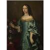Image 1 : attributed to theodore netscher,THREE QUARTER LENGTH PORTRAIT OF A LADY IN BLUE WITH VASE OF CARN...