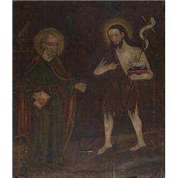SPANISH COLONIAL school,ST. JOHN THE BAPTIST WITH ST. PETER....