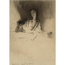 edgar CHAHINE,SMILING WOMAN AT A TABLE (From Colette's MITSOU)....