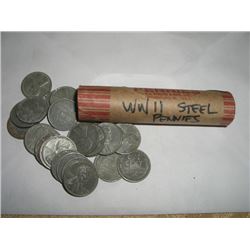 WWII STEEL HEAD PENNIES *FULL ROLL* 50 TOTAL *UNSEARCHED MIXED DATES & GRADES* ROLL CAME OUT OF SAFE