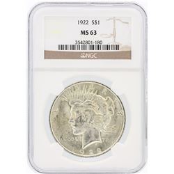 1922 NGC MS63 Peace Silver Dollar