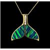 Image 1 : Opal and Diamond Pendant With Chain - 14KT Yellow Gold