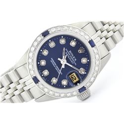 Rolex Stainless Steel Diamond and Sapphire DateJust Ladies Watch