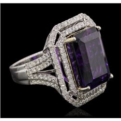 14KT Two-Tone 11.31ct Amethyst and Diamond Ring