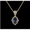 Image 1 : 4.63ct Tanzanite and Diamond Pendant With Chain - 14KT Yellow Gold