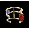 Image 2 : 14KT Yellow Gold 1.76ct Orange Sapphire, Tanzanite and Diamond Ring