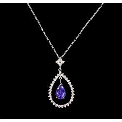 1.53ct Tanzanite and Diamond Pendant With Chain - 14KT White Gold