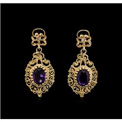 6.00ctw Amethyst and Diamond Earrings- 14KT Yellow Gold