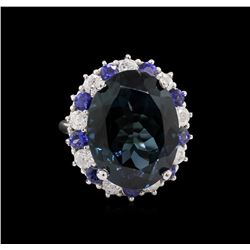 14KT White Gold 20.82ct Topaz, Sapphire and Diamond Ring