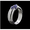 Image 3 : 0.70ctw Blue Sapphire and Diamond Ring - 18KT White Gold