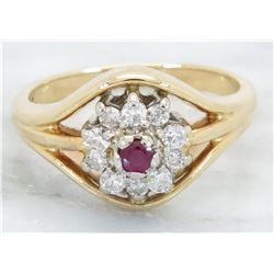 0.07ct Ruby and Diamond Ring - 14KT Yellow Gold