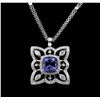 Image 2 : 5.10ct Tanzanite and Diamond Pendant With Chain - 18KT White Gold