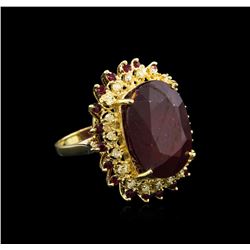 32.79ctw Ruby and Diamond Ring - 14KT Yellow Gold