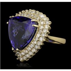 14KT Yellow Gold 21.69ct GIA Cert Tanzanite and Diamond Ring