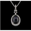 Image 1 : 17.18ct Star Sapphire and Diamond Pendant With Chain - 14KT White Gold
