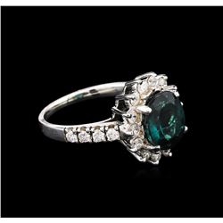 2.69ct Green Tourmaline and Diamond Ring - 14KT White Gold