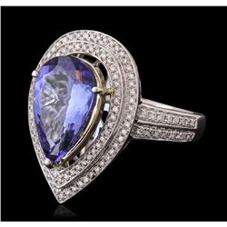 14KT Two-Tone Gold 4.23ct Tanzanite and Diamond Ring