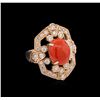 Image 1 : 14KT Rose Gold 3.17ct Coral and Diamond Ring