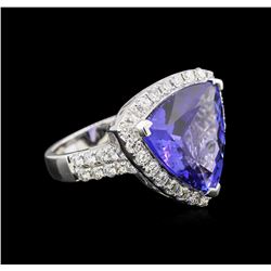 13.98ct Tanzanite and Diamond Ring - 18KT White Gold