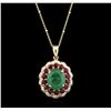 Image 1 : 14KT Yellow Gold 3.96ct Emerald, Ruby and Diamond Pendant With Chain