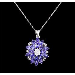 14KT White Gold 3.96ctw Tanzanite and Diamond Pendant With Chain