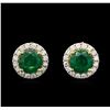 Image 1 : 2.94ctw Emerald and Diamond Earrings - 18KT Yellow Gold