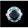 Image 1 : GIA Cert 18.88ct Blue Sapphire, Paraiba Tourmaline and Diamond Ring - 18KT White