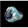 Image 6 : GIA Cert 18.88ct Blue Sapphire, Paraiba Tourmaline and Diamond Ring - 18KT White