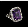 Image 1 : 12.85ct Amethyst and Diamond Ring - 14KT White Gold