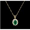 Image 1 : 0.89ct Emerald and Diamond Pendant With Chain - 18KT Yellow Gold