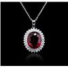 Image 1 : 14KT White Gold 19.70ct Rubellite Tourmaline and Diamond Pendant With Chain
