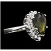 Image 1 : 14KT White Gold 3.23ct Green Tourmaline and Diamond Ring