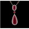 Image 2 : 23.37ctw Ruby and Diamond Pendant With Chain - 18KT Two-Tone Gold