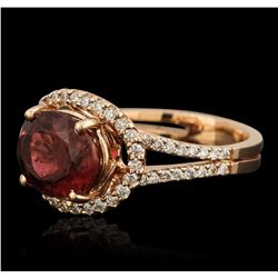 14KT Rose Gold 4.10ct Rubellite and Diamond Ring