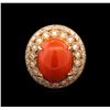 Image 2 : 7.92ct Red Coral and Diamond Ring - 14KT Rose Gold