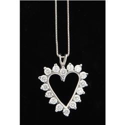 1.00ctw Diamond Heart Pendant With Chain - 14KT White Gold