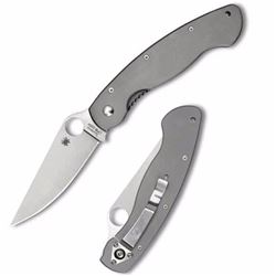 *NEW* SPYDERCO, Military Model, Gray Titanium Handle, Satin Plain w/Clip 716104003280