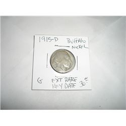 1915-D *EXTREMELY RARE KEY DATE* BUFFALO NICKEL BOOK VALUE $30.00+ *NICE EARLY GOOD GRADE* NICKEL!!