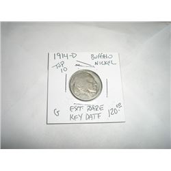 1914-D *EXTREMELY RARE KEY DATE* BUFFALO NICKEL BOOK VALUE $120.00+ *NICE EARLY GOOD GRADE* NICKEL!!