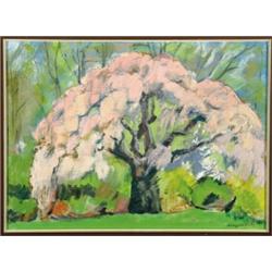 Hildegard Rath (1909- ), American, JAPANESE CHERRY TREE, Oil on canvas; signed lower right, sig...