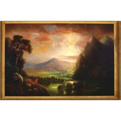 Hudson River School, American, SUNSET, HUDSON VALLEY, Oil on canvas, 32" x 48" - 81.3 x 121.9...