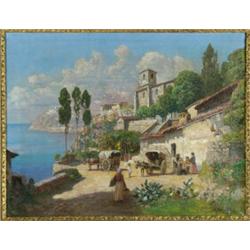 Alois Arnegger (1879-1967), Austrian, MEDITERRANEAN MARKET ON THE COAST, Oil on canvas; signed...