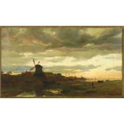 Ludwig Willroider (1845-1910), Austrian, EVENING ON THE MAAS, Oil on canvas; signed and dated a...