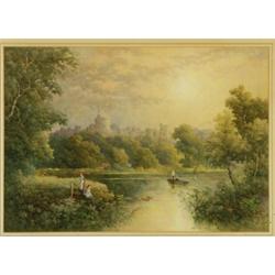 Stephen J** Bowers (fl.1874-1891), British, FIGURES ON THE THAMES NEAR WINDSOR CASTLE, Watercol...