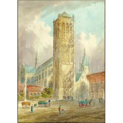 E** Nevil (fl.c.1890) , British, CATHEDRAL IN YPRES, Watercolour; signed lower left, titled low...