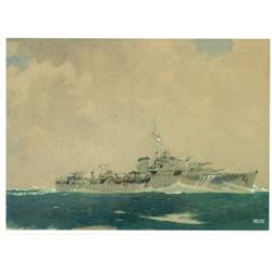 Fred Jay Girling (20th Century), British, F.M.S. METEOR, Watercolour; signed lower right, 11"...